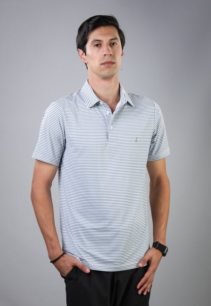 Gray striped polo