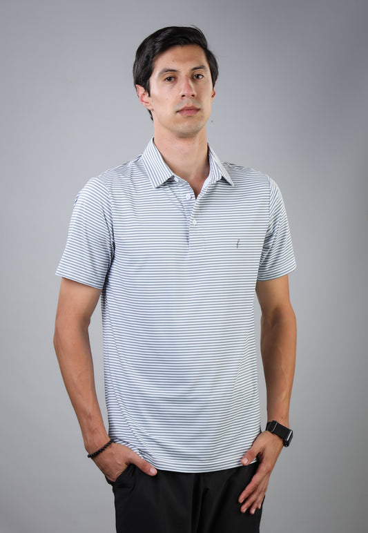 Gray striped polo