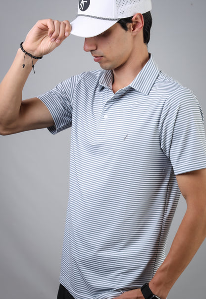 Gray striped polo