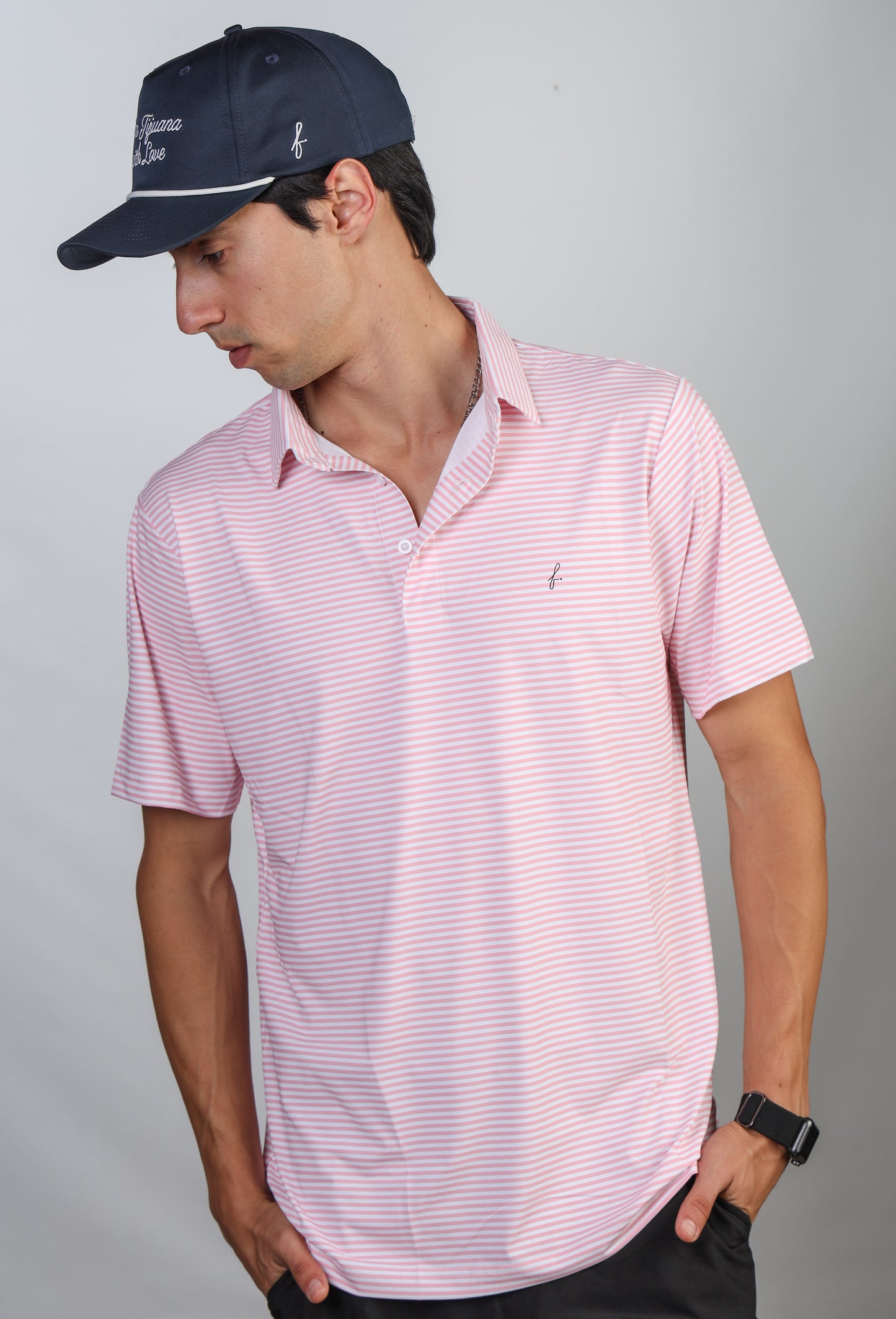 Pink striped polo